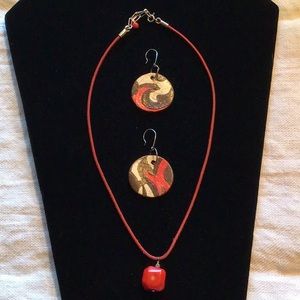 SALE was$14 Hand painted Earrings & Coral NECKLACE